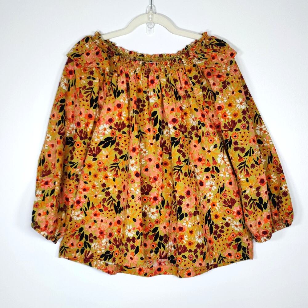 Sonoma Floral Peasant Blouse 2X XXL Boho Smocked Neck Puff Sleeve Cottagecore